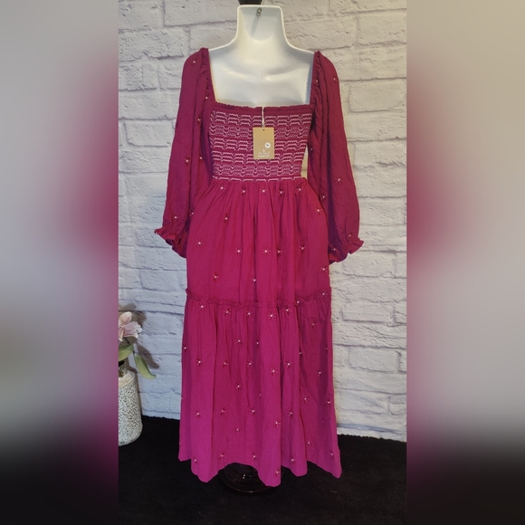 Shy Velvet Women's Summer Dress - Long Sleeve Square Neck Embroidered maxi dress - Picture 2 of 8